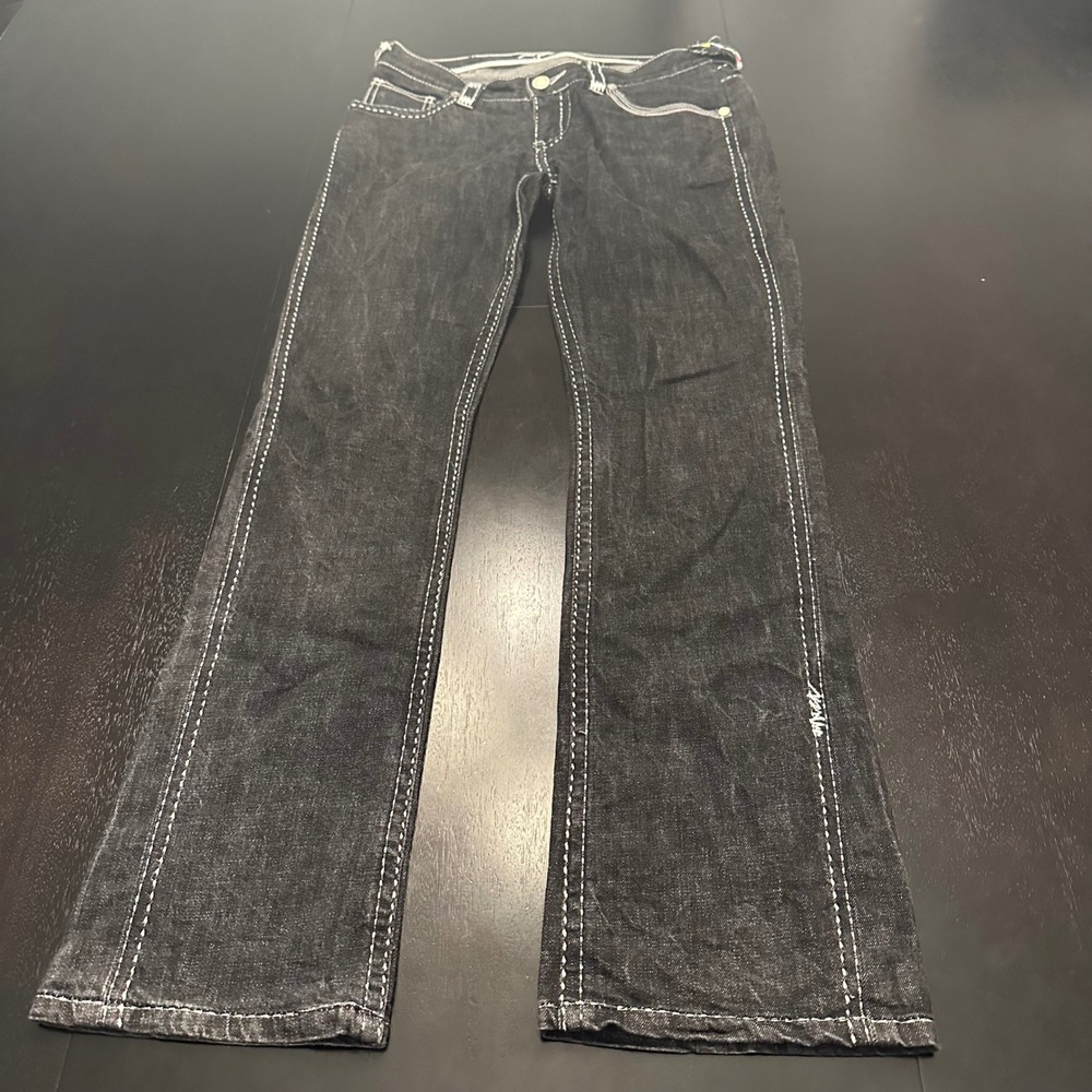 Coogi Jeans Women 9/10 Black Embroidered Logo Contrast Stitch Straight Leg